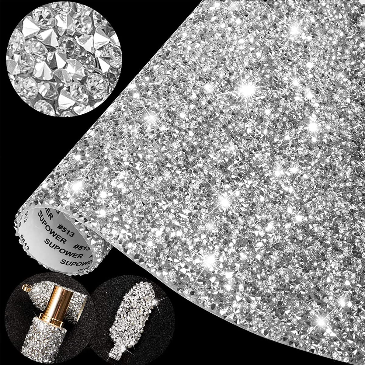 MAYCREATE 1 Roll Self Adhesive Bling Rhinestone Strips Diamond Ribbon, Rhinestones Diamonds Ribbon Bling Wrap for DIY Crafts, Makeup Table, Phone, Party Decor, 9.4 MAYCREATE 1 Roll Self Adhesive Bling Rhinestone Strips Diamond Ribbon, Rhinestones Diamonds Ribbon Bling Wrap for DIY Crafts, Makeup Table, Phone, Party Decor, 9.4